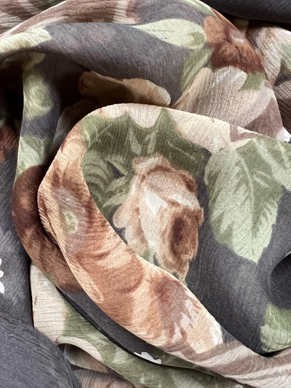 Vintage Floral 100% Silk Scarf Made in Italy Brown & Green Square Retro Feminine